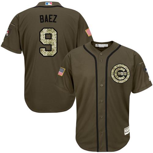 Cubs #9 Javier Baez Green Salute to Service Stitched MLB Jersey